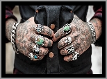 Dłonie, Mężczyzna, Tatuaże, Biżuteria, Ręce, Sygnety